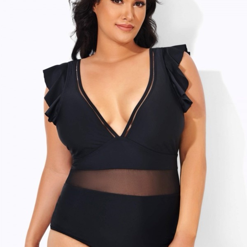 Black Ruffle One-Piece Swimsuit